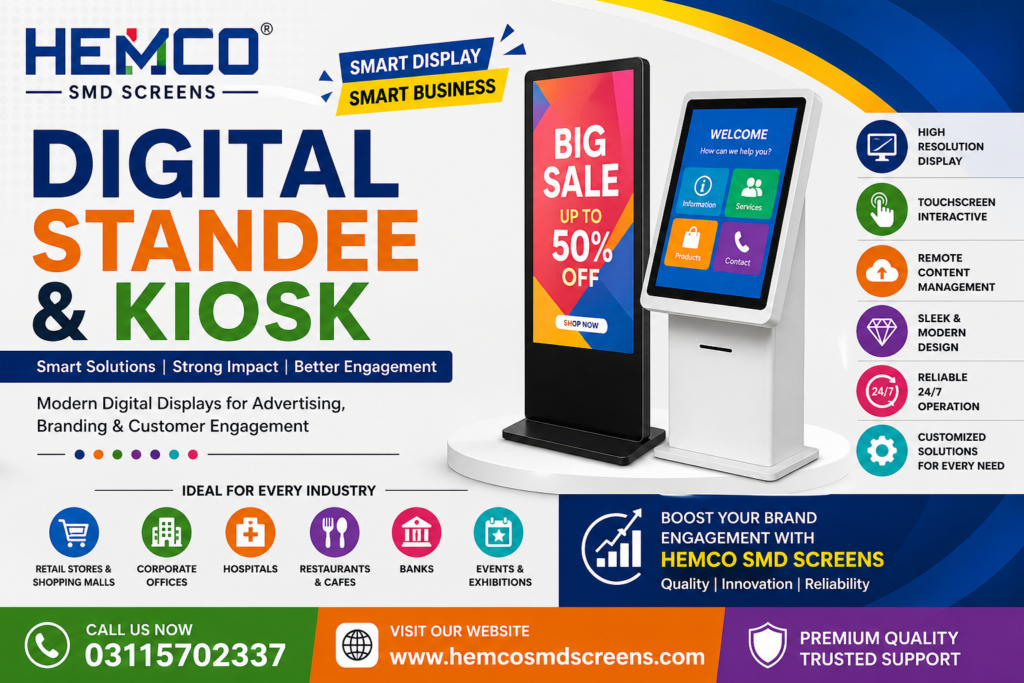 Digital Standee & Kiosk in Pakistan – Smart Display Solutions by HEMCO SMD SCREENS